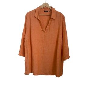 Tahari Orange Women's Tunic Top 100%Linen